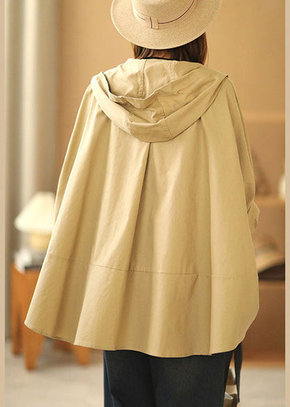 Khaki Bat Wing Sleeve Patchwork Fall Hooded Coat