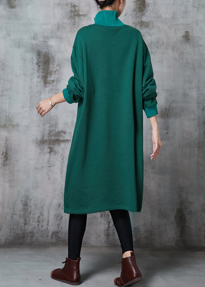 Green High Neck Print Cotton Sweatshirts Dress Spring
