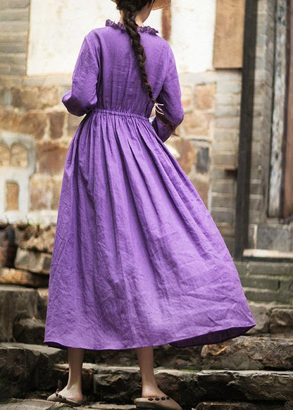 O Neck Ruffles Spring Dress Neckline Purple Maxi Dresses