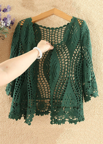 Blackish Green Hollow Out Cotton Knit Cardigan Summer