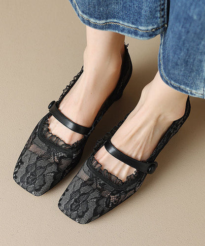 New Mesh Lace Hollow Out Chunky Heel Penny Loafers