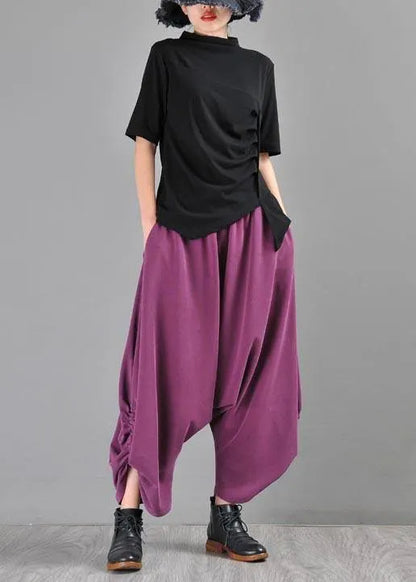 Classy Black High Neck Asymmetrical Design Cotton Tops Summer