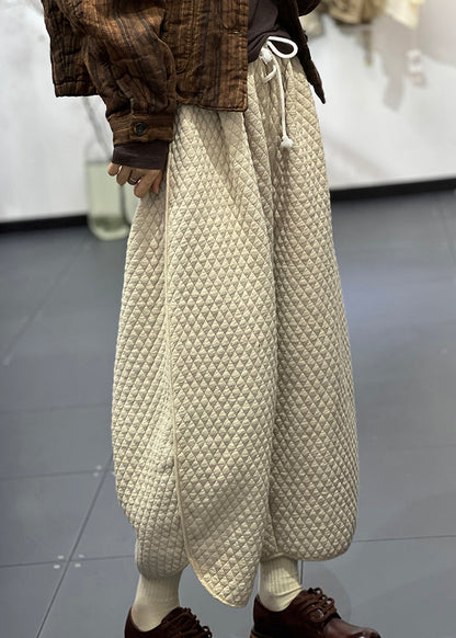 Boutique Apricot Elastic Waist Fine Cotton Filled Wide Leg Pants Winter