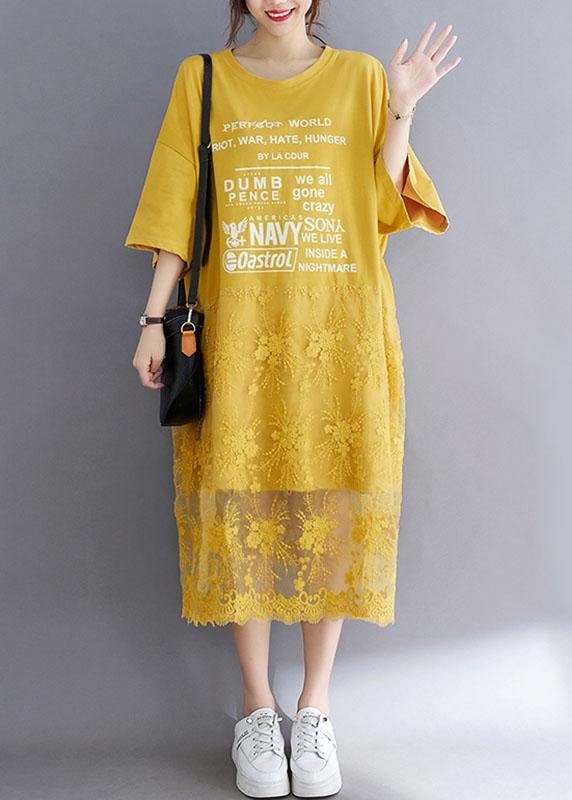 Natural Green O-neck Graphic Summer Long Dresses Half Sleeve