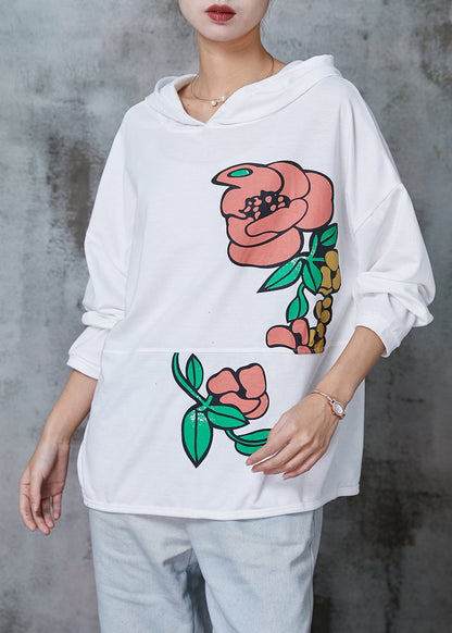 Natural White Hooded Cotton Pullover Spring