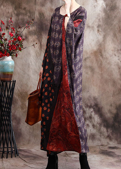 Classy Blue Patchwork Bat Wing Sleeve Silk Dress Spring
