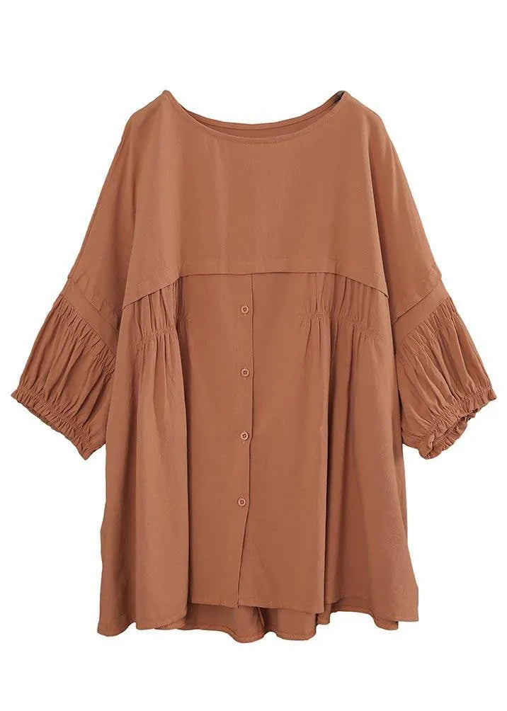 Orange Patchwork Batwing Sleeve Cotton Shirt Tops Summer