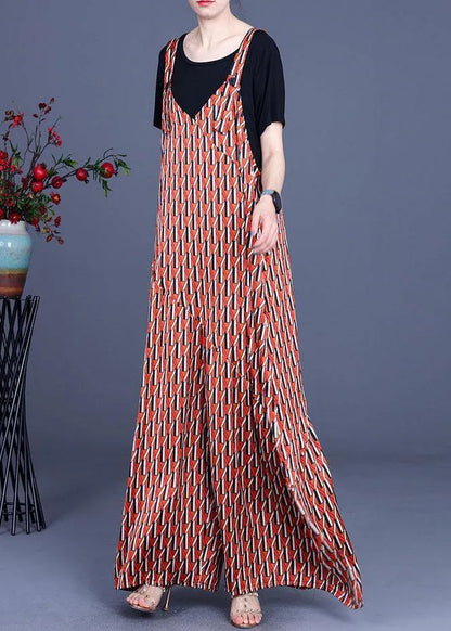 Summer Jumpsuit + Milk T-shirt Two Piece Set