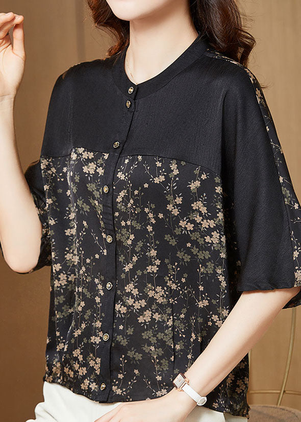 Small Print Patchwork Silk T Shirts O Neck Summer
