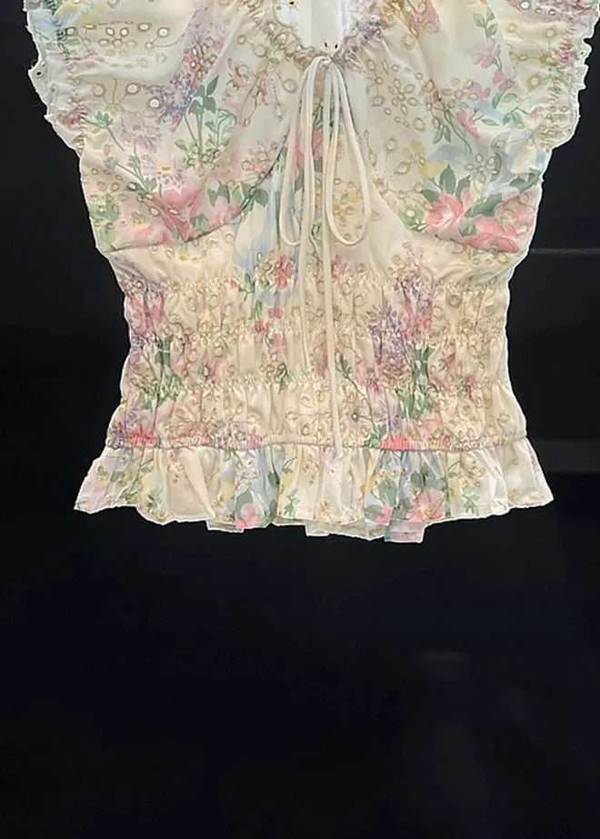 Art White Hollow Out Lace Up Cotton Shirt Summer
