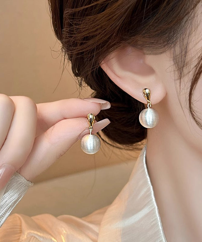 White Metal Alloy Spherical Drop Earrings