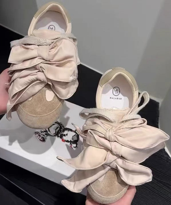 Bow Splicing Flat Shoes for Apricot Suede