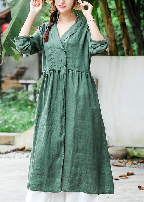 Loose Notched Tie Waist Spring Quilting Clothes Work Blackish Green Robe Dress