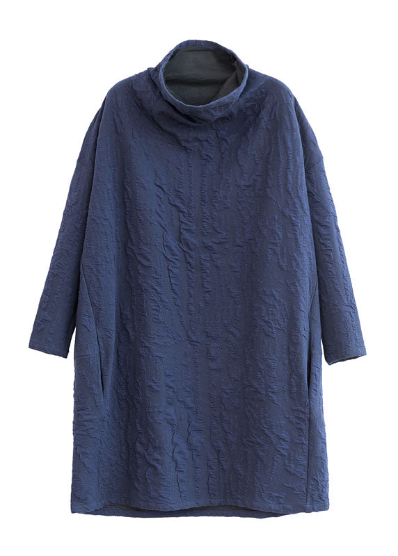 French Navy Turtle Neck Loose Dress Spring