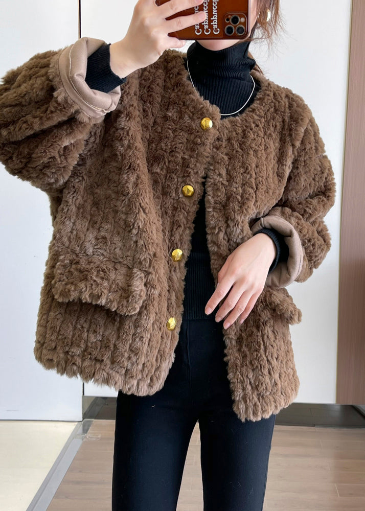Khaki Thick Faux Fur Teddy Coat Winter