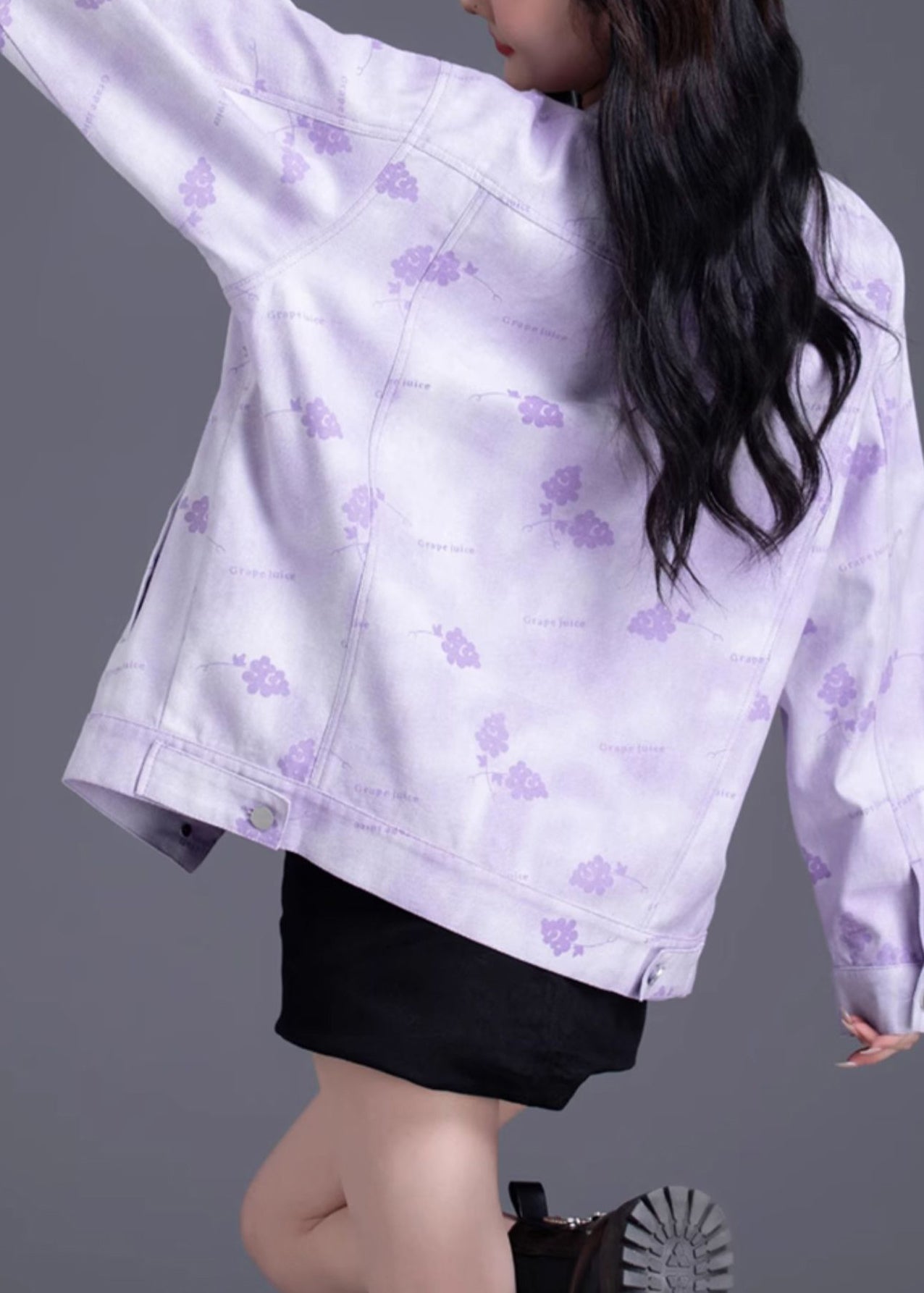 Purple Oversized Print Denim Coat Outwear Spring