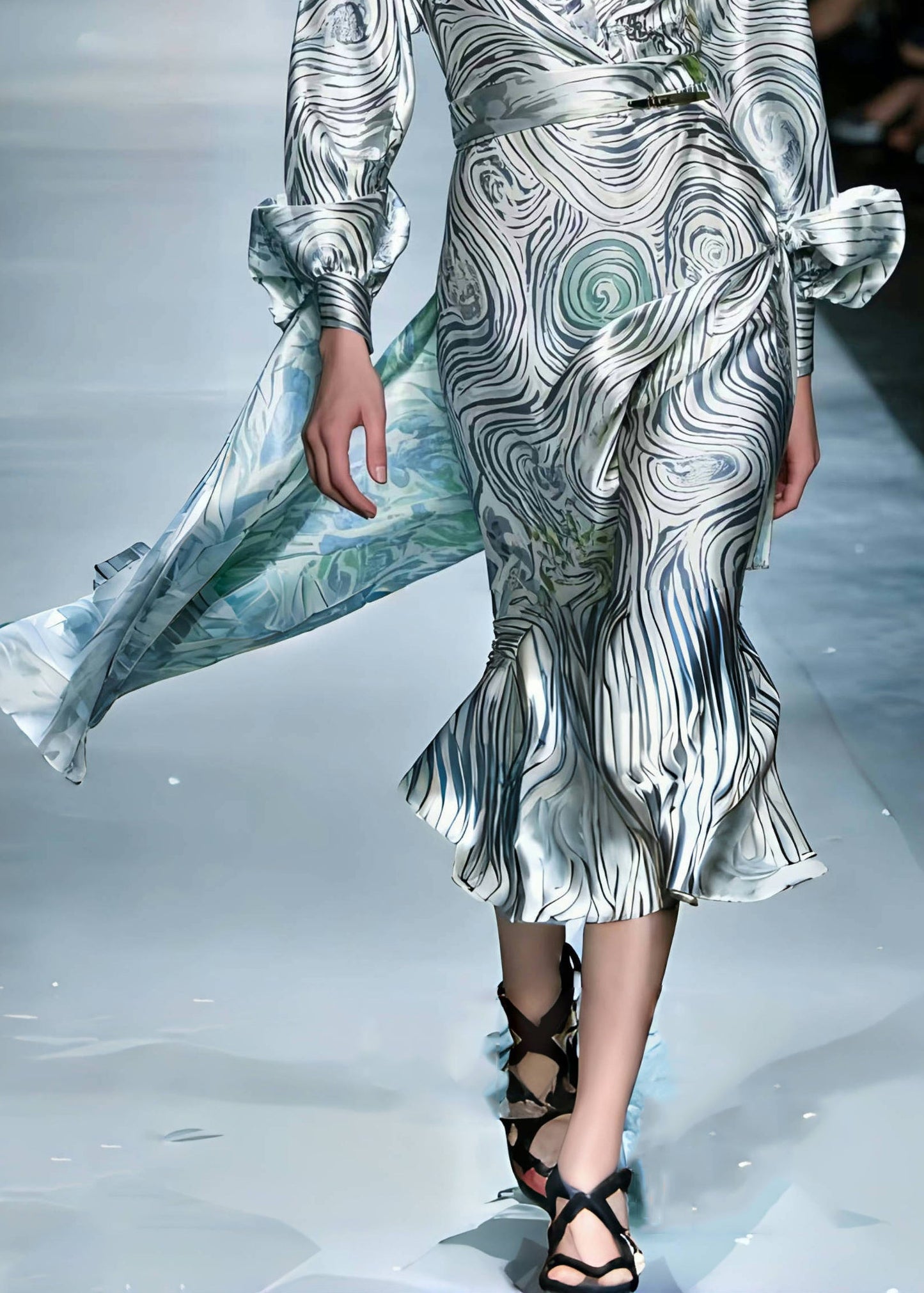 Grey Asymmetrical Striped Silk Robe Dresses Spring