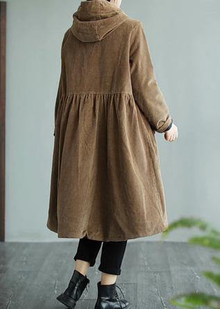 Modern Hooded Pockets Maxi Coat Khaki Daily Outwear