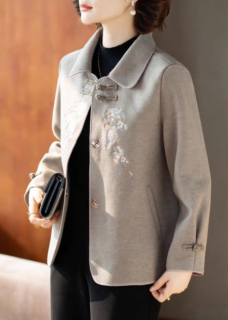 Grey Peter Pan Collar Woolen Coats Fall