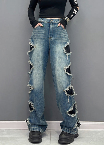 Black Pockets High Waist Denim Pants Spring