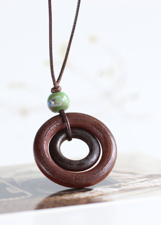 Brown Cicle Gem Stone Little Circle Pendant Necklace