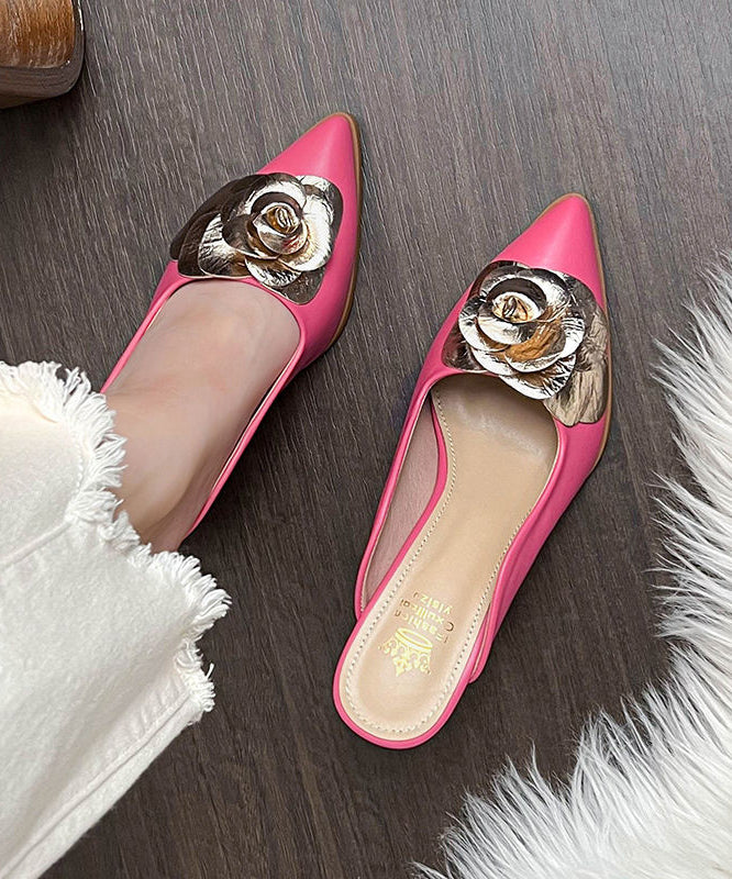 Pink Wedge Heels Slide Sandals Pointed Toe