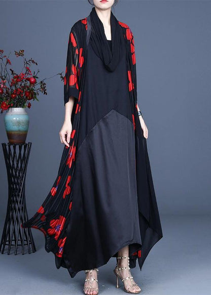 Simple Red Summer Silk Long Loose Jacket
