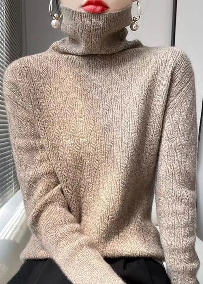 Green Hign Neck Patchwork Woolen Knit Sweaters Top Fall