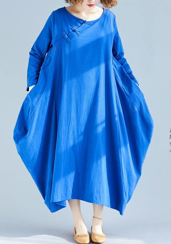 Loose O Neck Asymmetric Spring Wardrobes Fabrics Blue a Line Dress