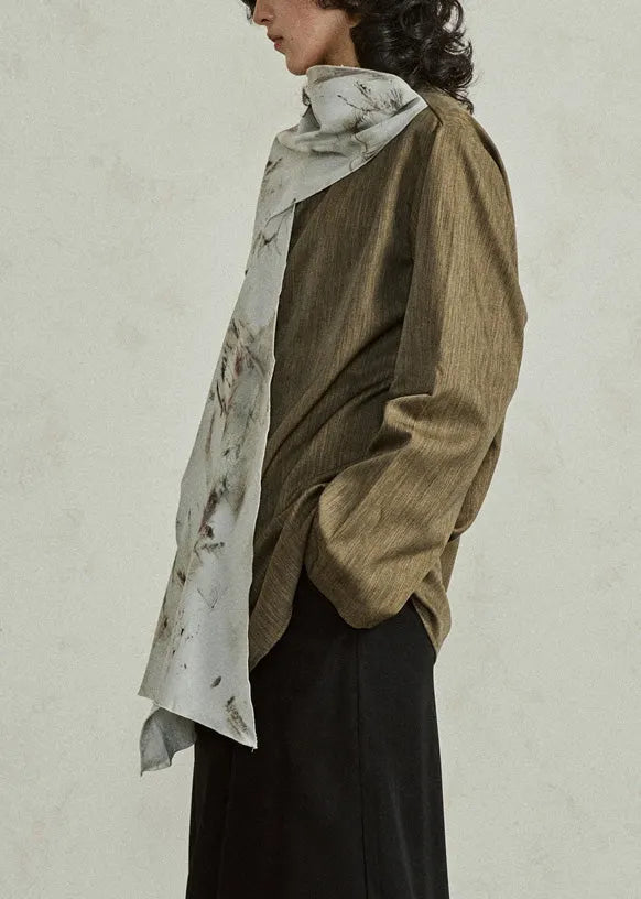 Chinese Style Yellow Asymmetrical Patchwork Button Shirt Fall