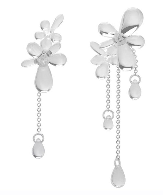 Regular Nude Copper Silvering Glass Bead Asymmetricar Tassel Drop Earrings