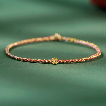 Colorful Luck Coin Rope Bracelet 14-15cm Healing Sounds