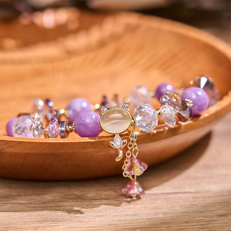 Crystal Cat Balance Bracelet With Amethyst Green Red