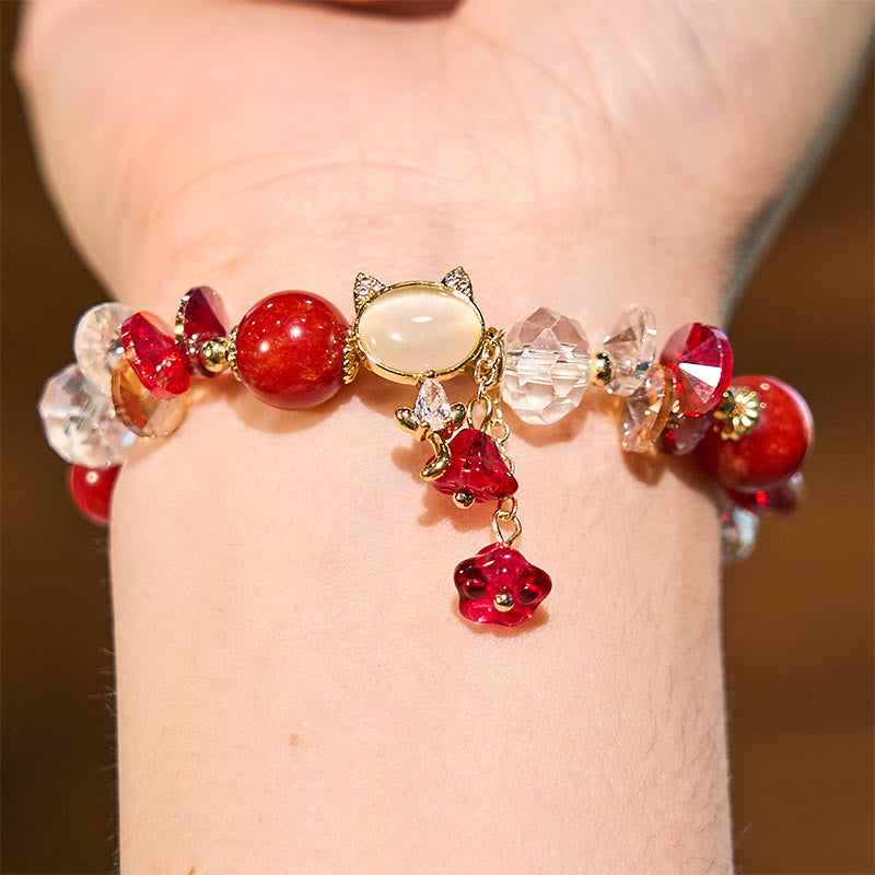 Crystal Cat Balance Bracelet With Amethyst Green Red