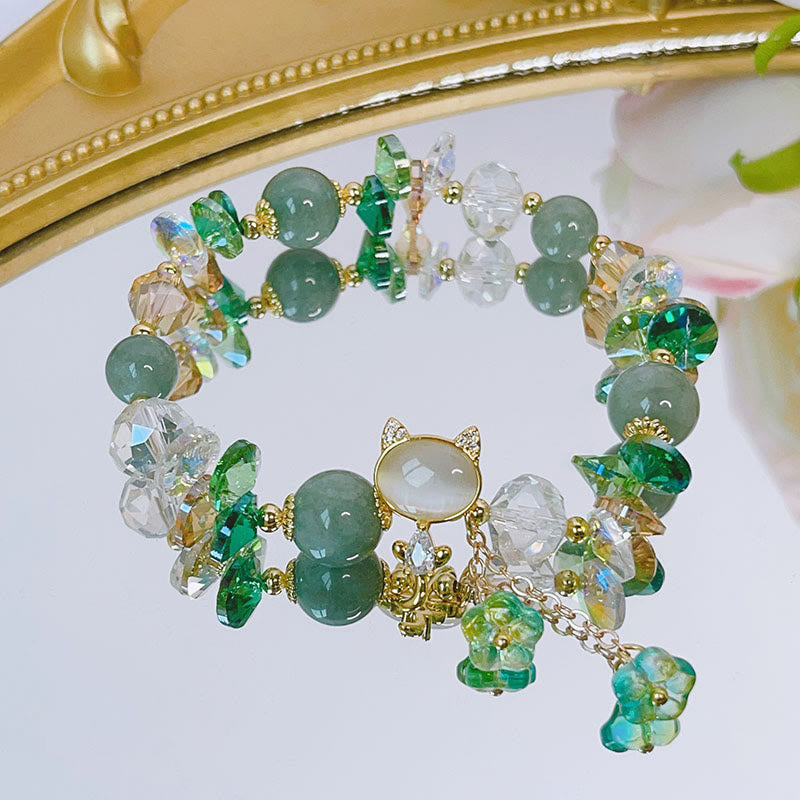 Crystal Cat Balance Bracelet With Amethyst Green Red