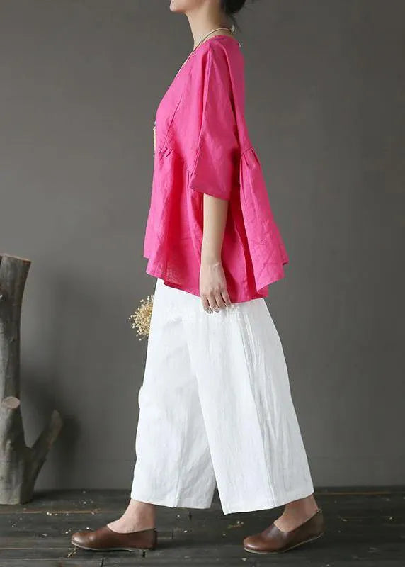 Diy U Neck Linen Summer Rose Tops
