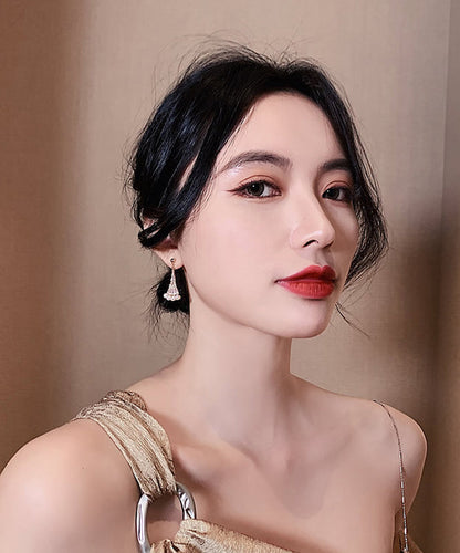 Gold Copper Alloy Pearl Fan-shaped Drop Earrings