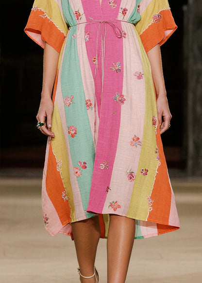Multicolored Striped Butterfly Cotton Dresses Summer