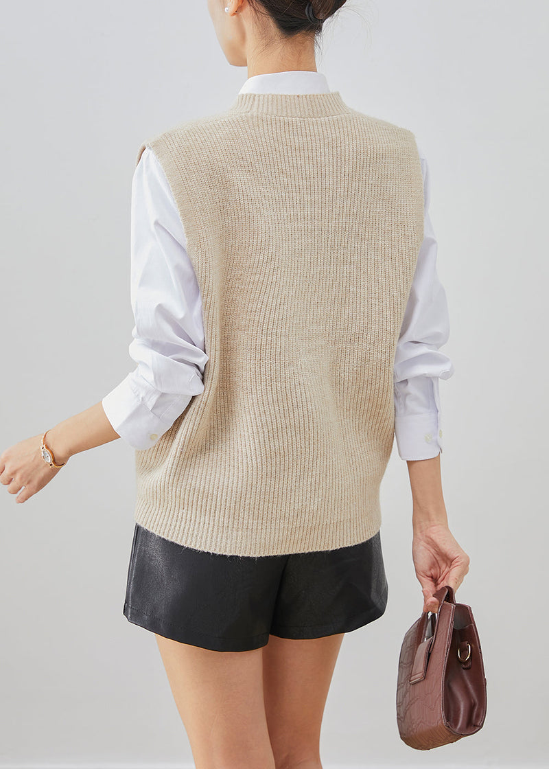 Beige Asymmetrical Oversized Knit Vest Fall