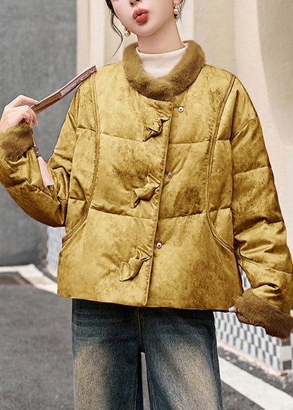 Yellow Pockets Patchwork Duck Down Down Coat Winter