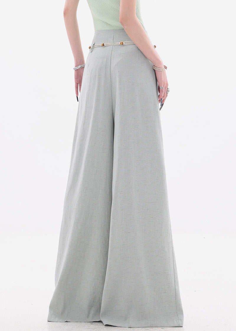 New Grey Zippered Cotton Wide Leg Pants High Waist Fall