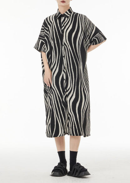 Black Zebra Pattern Oversized Cotton Shirt Dress Summer