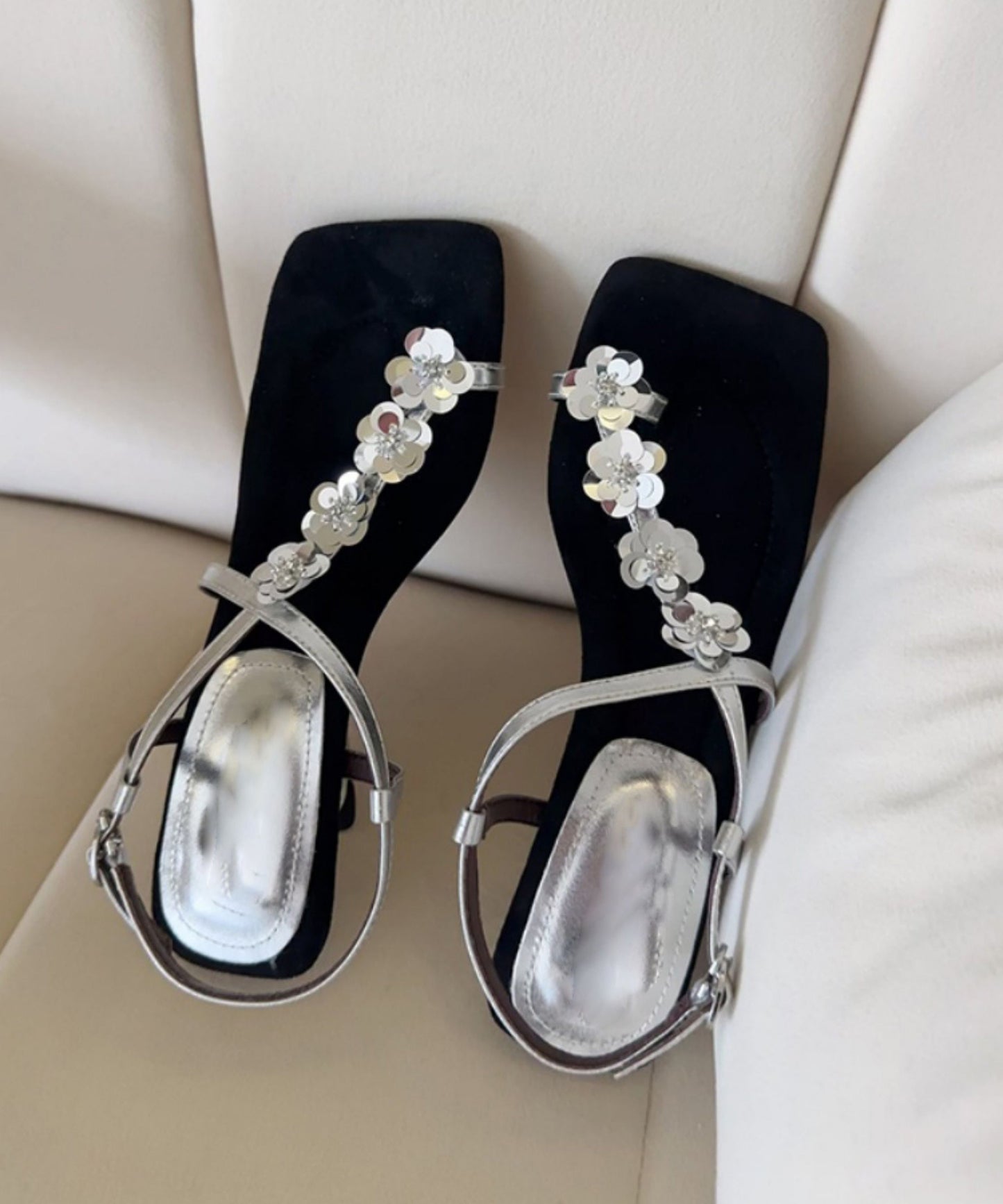 French Gold Faux Leather Wedge Heels Sandals