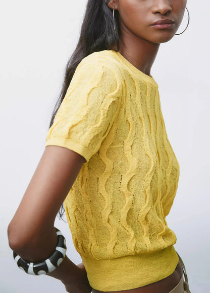 New Yellow O Neck Cozy Knit T Shirt Summer