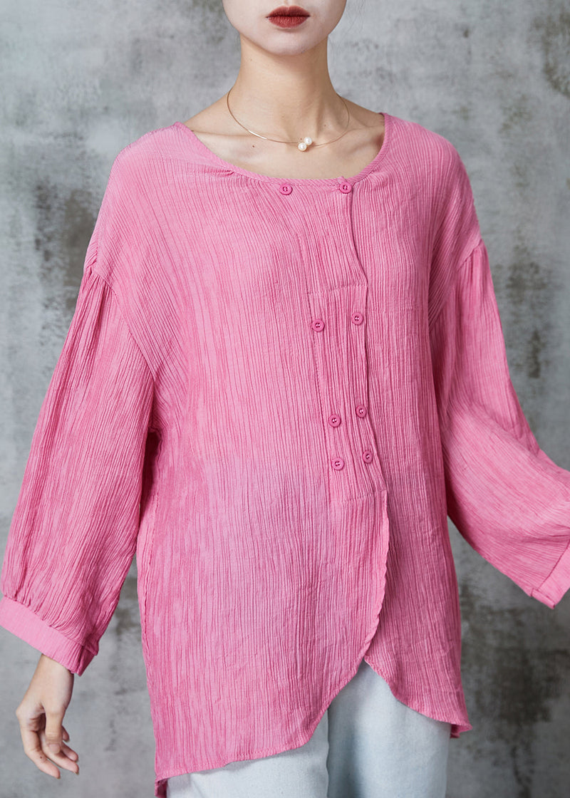 Pink Oversized Double Breast Cotton Top Summer