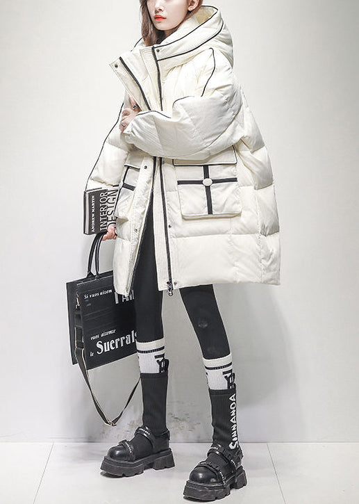 Pink Zip Up Pockets Hooded Duck Down Puffer Coat Winter
