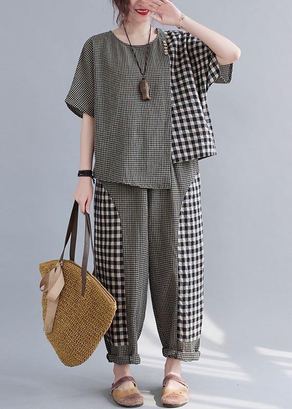 Small Grid Patchwork Asymmetrical Design Two Piece Set Clothing