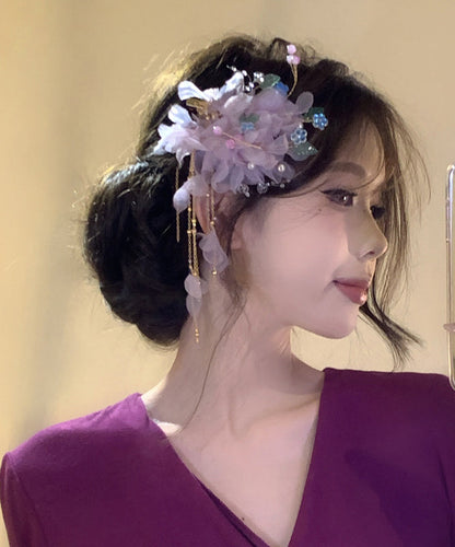 Purple Alloy Tulle Tassel Hairpin