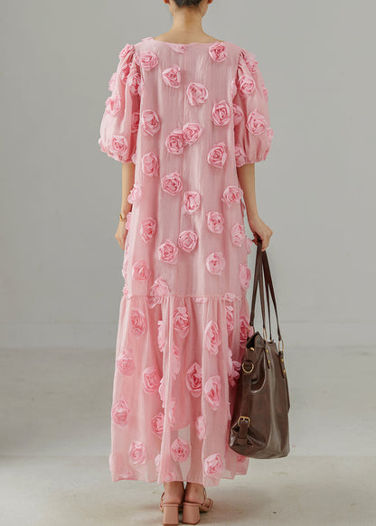 Pink Oversized Stereoscopic Cotton Party Dress Summer