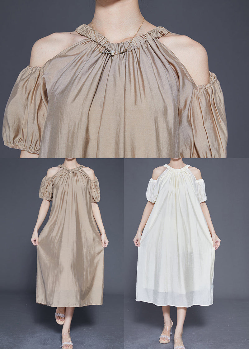 White Cold Shoulder Original Design Silk Long Dress Summer